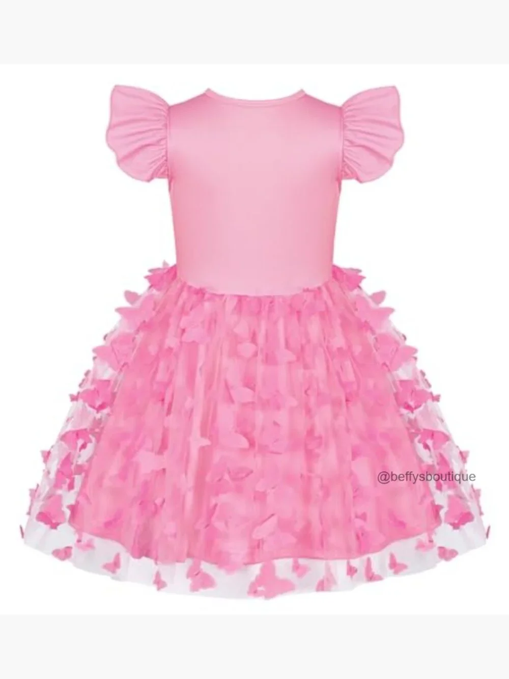 Toddler Girl Butterfly Tutu Dress with Ruffle Sleeves Skater Swing Sundress - Picture 3 of 6